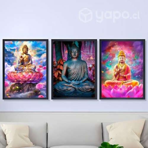 Pack 3 Cuadros Póster Decorativos BUDA marco 34x45