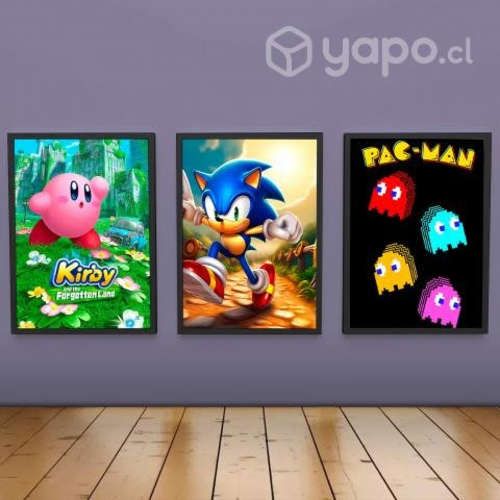 3 Cuadro Decorativos PACK SONIC-KIRBY-PACMAN