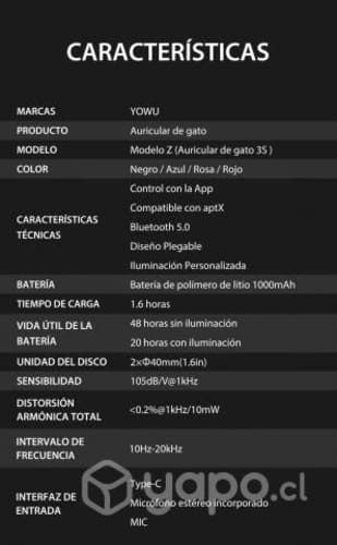 Audifonos YOWU Bt 5.0 Aptx Cat Ears