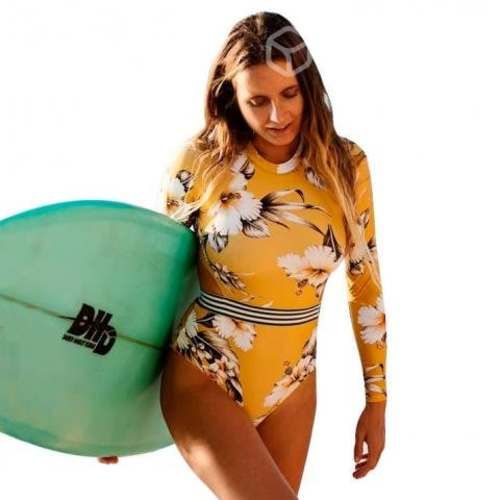Traje Baño Deportivo Lycra Manga Larga Amarillo Fl