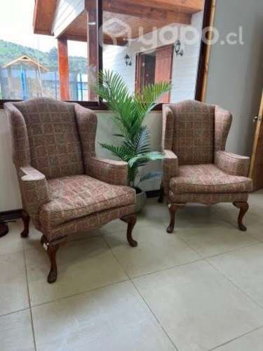 Juego de Bergere antiguo tapizado Reina Ana