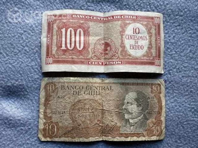 2 Billetes muy antiguos de Chile