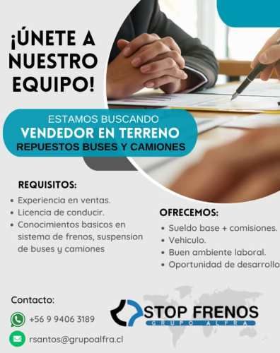 VENDEDOR(A) REPUESTOS BUSES Y CAMIONES.