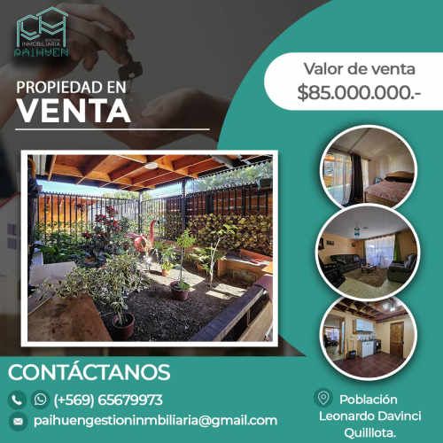 Se vende casa, Población Leonardo Davinci, Quillota.