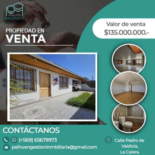 Se vende amplia, cómoda y hermosa casa de dos pisos, comuna La Calera.