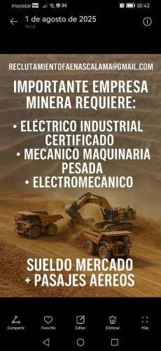 Personal Tecnico para Servicios a la Mineria