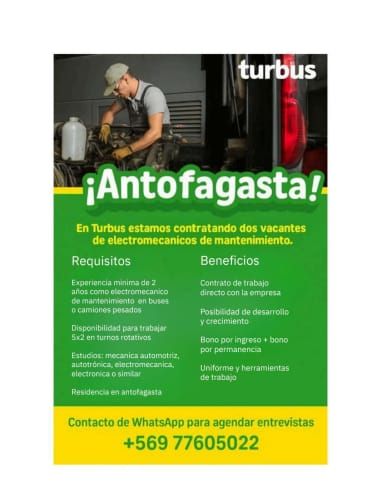 Electromecánicos de Mantenimiento en Ruta Antofagasta