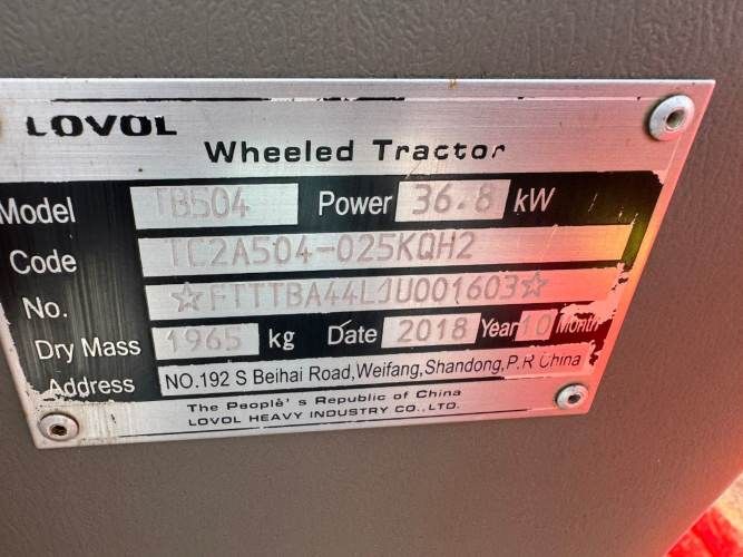 TRACTOR Marca LOVOL Modelo EUROPARD TB504 Año 2019