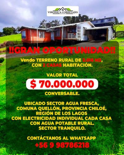 TERRENO DE 2.016 M2, CON 2 CASAS HABITACIÓN- COMUNA QUELLÓN.