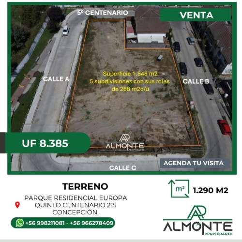 TERRENOS A LA VENTA EN CALLE QUINTO CENTENARIO CONCEPCION