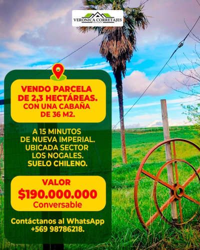 PARCELA DE 2,30 HECTÁREAS CON CABAÑA, SECTOR LOS NOGALES,  IMPERIAL.