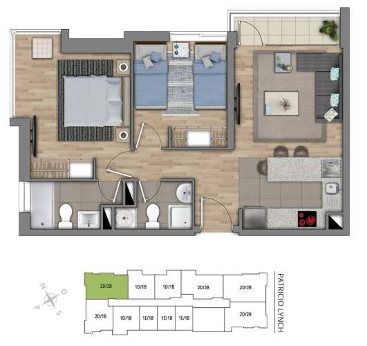 Venta Temuco. Sin Comisión. Vive o invierte con rentabilidad inmediata Piso 14 | 2D 2B | 58 m² + estacionamiento + bodega