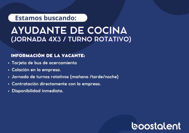 Ayudante de cocina con experiencia (4x3 / turno rotativo)