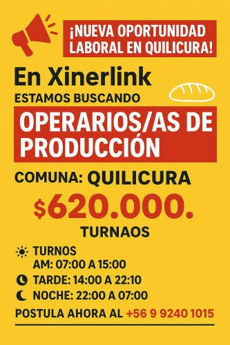 Operario de producción / Empresa de Alimentos - Quilicura / Turnos rotativos