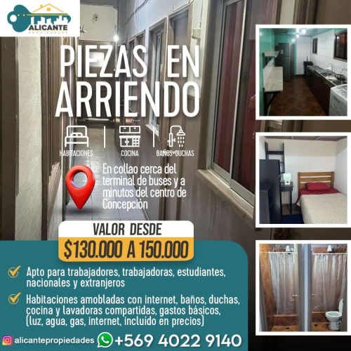 Arriendo Piezas Los Lirios, Collao,concepcion De 130a 150mil