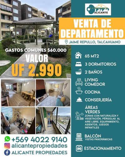 Departamento En Venta De 3 Dorm 2baños En Talcahuano
