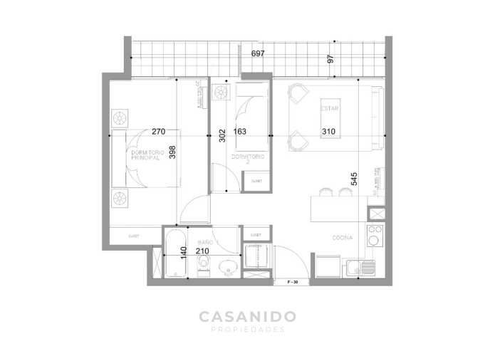 DEPARTAMENTO PISO3 2D1B  FRANKLIN