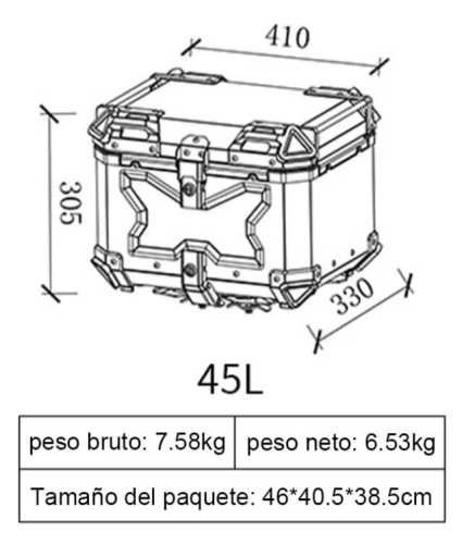 Maleta Moto Top Case Aluminio 45 litros