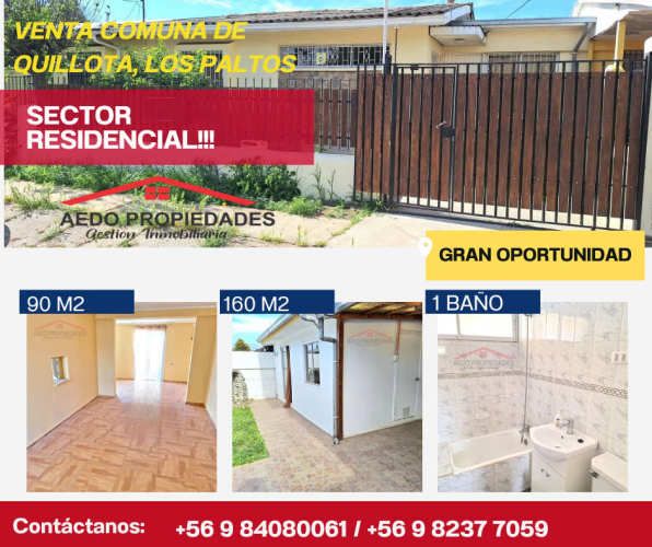 Se Vende Amplia Linda y Funcional casa de un piso, Poblacion Los Paltos, comuna de Quillota.