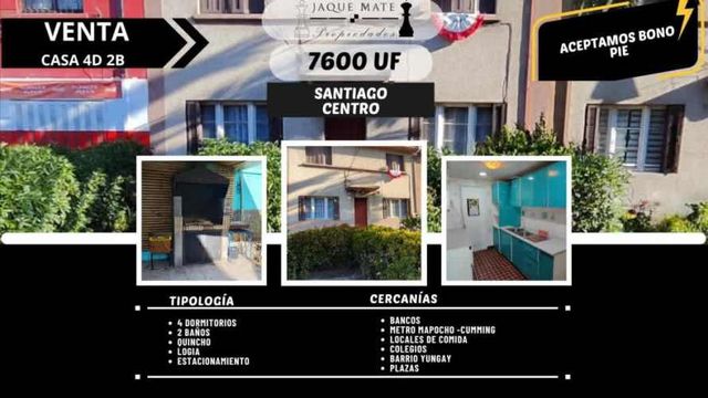 ¡Amplia casa en Yungay, Santiago: 4D+2B!