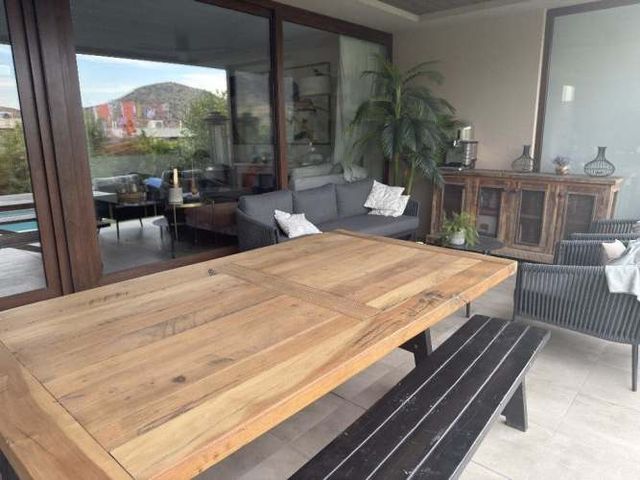 Set rústico premium: mesa comedor + bancas + mueble aparador de madera maciza