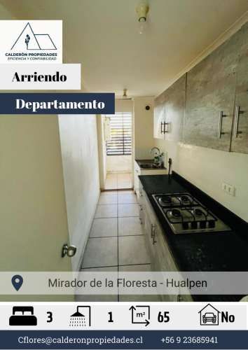 Arriendo iluminado Departamento – Mirador de la Floresta, Hualpén
