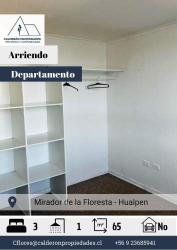 Arriendo iluminado Departamento – Mirador de la Floresta, Hualpén