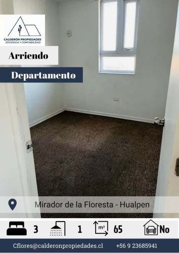 Arriendo iluminado Departamento – Mirador de la Floresta, Hualpén