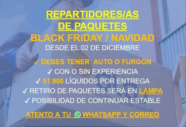 REPARTIDORES /AS DE PAQUETES - BLACK FRIDAY Y NAVIDAD