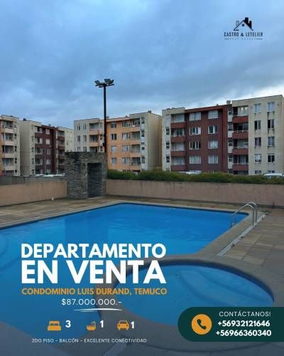 EN VENTA CÓMODO DEPTO 3D-1B-1E COND. LUIS DURAND TEMUCO