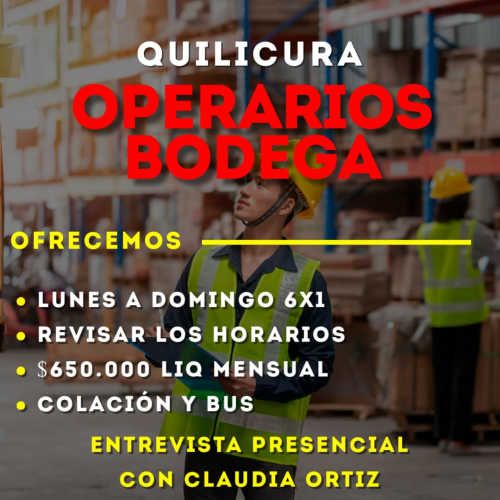 OPERARIOS/AS DE BODEGA CON O SIN EXP ELIGE TU TURNO - QUILICURA