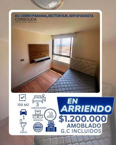 SE ARRIENDA DEPARTAMENTO,  Avenida Cerro Paranal, SECTOR SUR DE ANTOFAGASTA