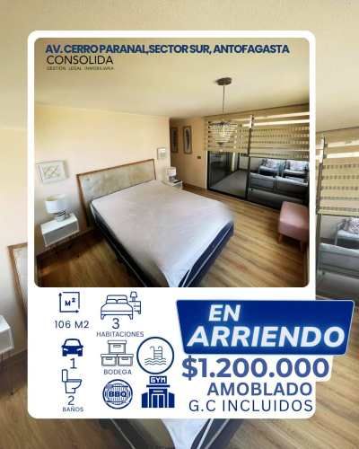 SE ARRIENDA DEPARTAMENTO,  Avenida Cerro Paranal, SECTOR SUR DE ANTOFAGASTA
