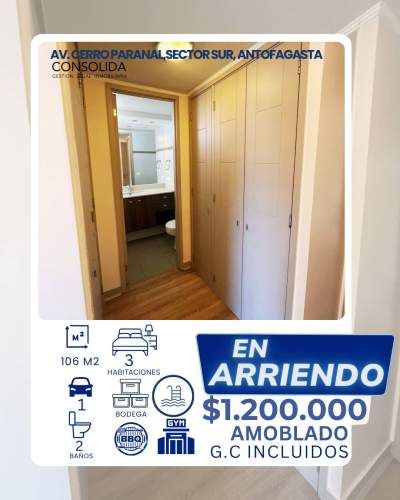 SE ARRIENDA DEPARTAMENTO,  Avenida Cerro Paranal, SECTOR SUR DE ANTOFAGASTA