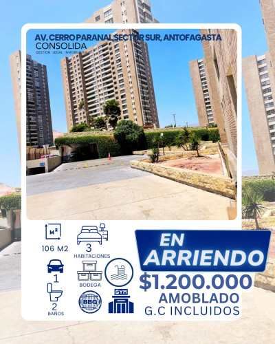 SE ARRIENDA DEPARTAMENTO,  Avenida Cerro Paranal, SECTOR SUR DE ANTOFAGASTA