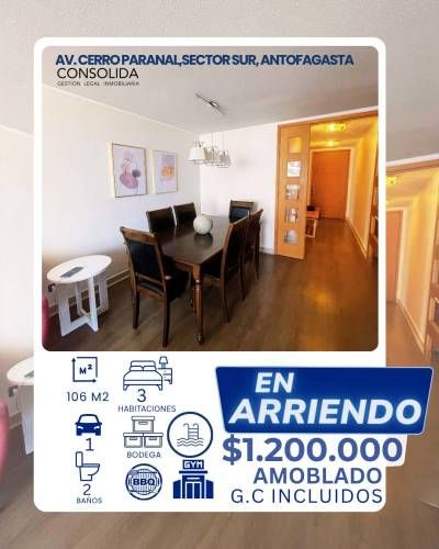 SE ARRIENDA DEPARTAMENTO,  Avenida Cerro Paranal, SECTOR SUR DE ANTOFAGASTA