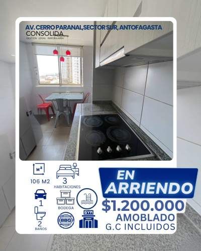 SE ARRIENDA DEPARTAMENTO,  Avenida Cerro Paranal, SECTOR SUR DE ANTOFAGASTA