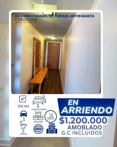 SE ARRIENDA DEPARTAMENTO,  Avenida Cerro Paranal, SECTOR SUR DE ANTOFAGASTA