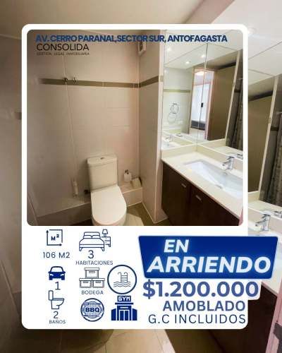 SE ARRIENDA DEPARTAMENTO,  Avenida Cerro Paranal, SECTOR SUR DE ANTOFAGASTA