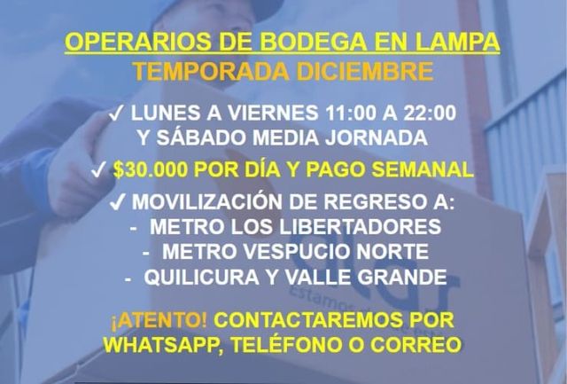 OPERARIOS DE BODEGA PARA LAMPA - TEMPORADA DICIEMBRE