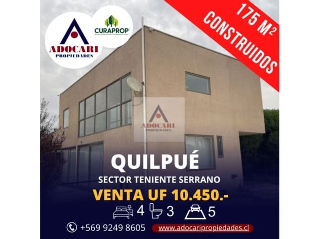 QUILPUÉ - CASA EN VENTA TENIENTE SERRANO - 4D 3B 5E