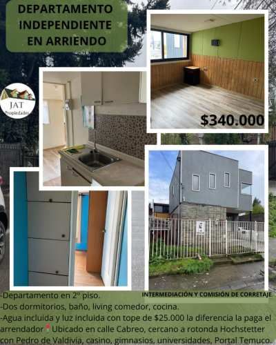 SE ARRIENDA DEPARTAMENTO INTERIOR.- TEMUCO