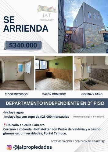 SE ARRIENDA DEPARTAMENTO INTERIOR.- TEMUCO