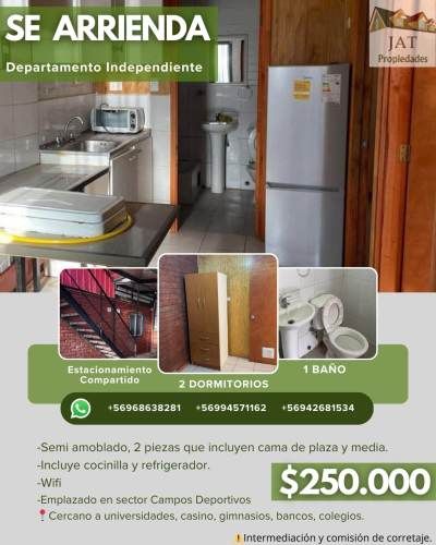 SE ARRIENDA DEPTO. INDEPENDIENTE, EXCELENTE UBICACIÓN