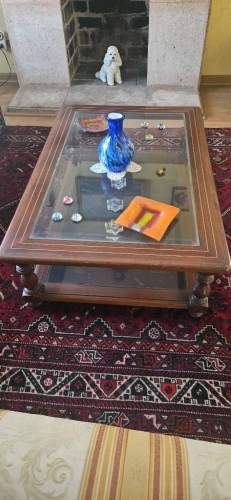 Mesa centro y laterales marquetería y vidrio