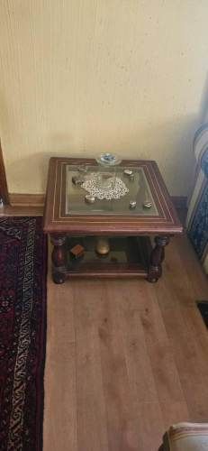 Mesa centro y laterales marquetería y vidrio