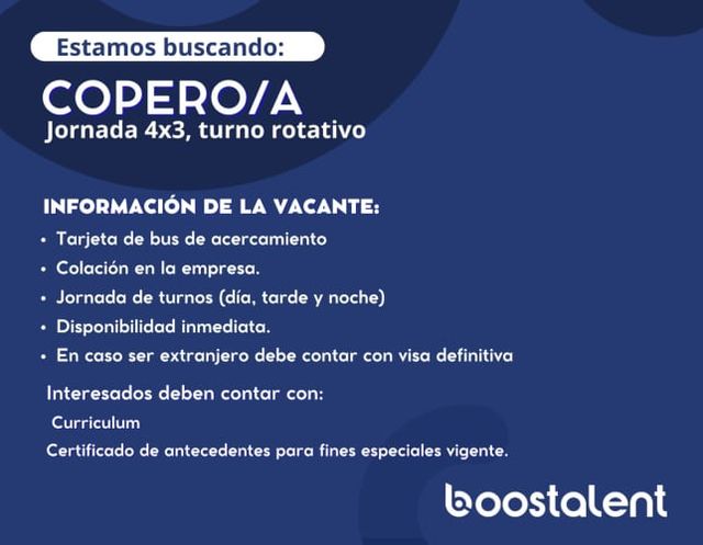 COPERO/A   4X3 (TURNO ROTATIVO)