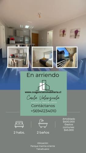Departamento en arriendo c/ estacionamiento en Brisas del Sol