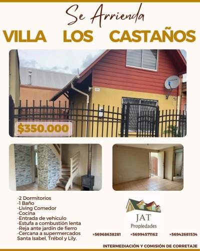 SE ARRIENDA CASA VILLA LOS CASTAÑOS.- LABRANZA