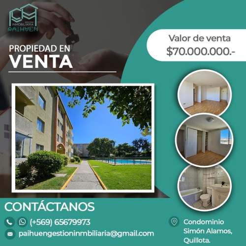 En venta amplio y hermoso departamento en Quillota